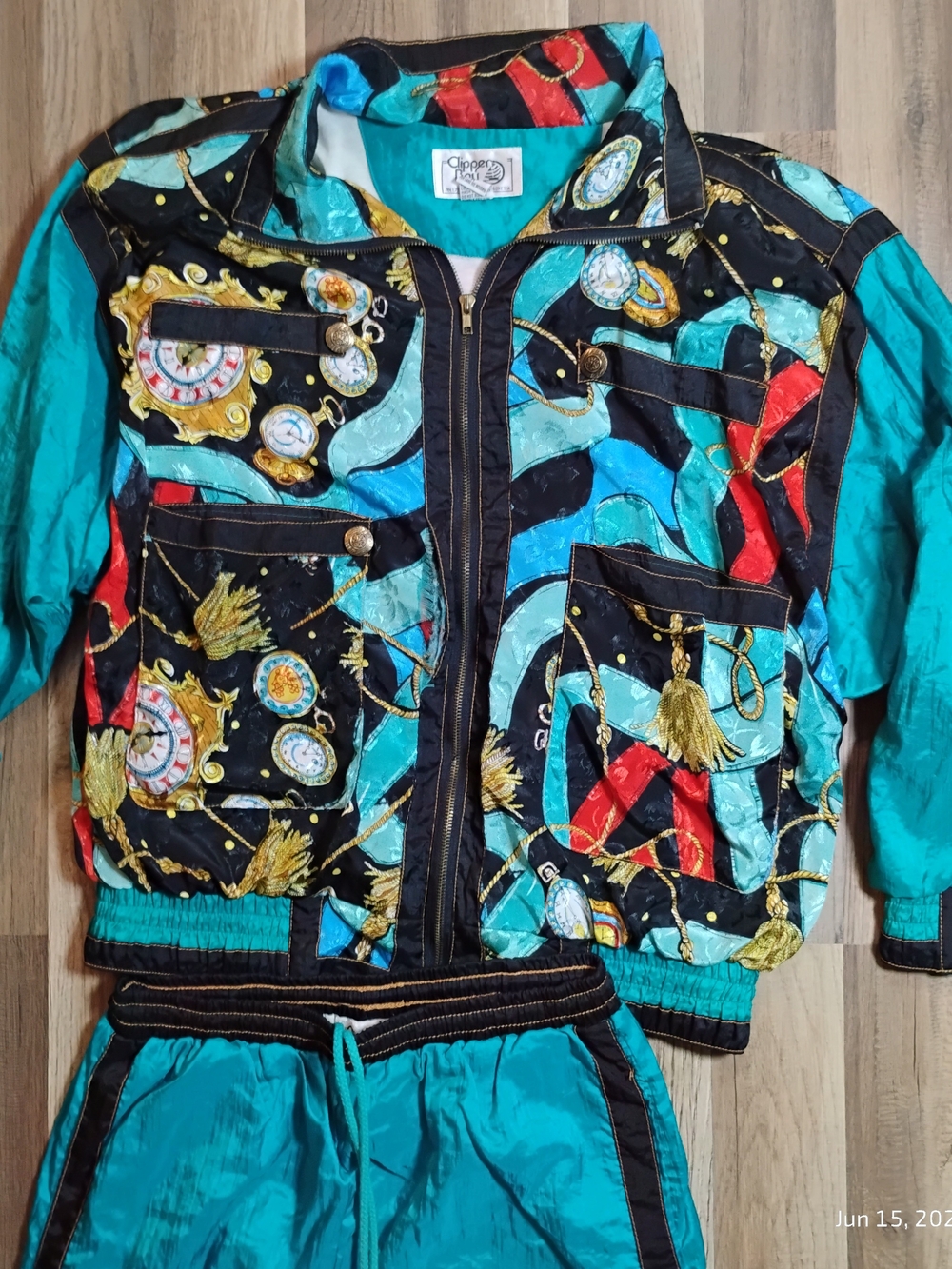 Vintage 80s Teal & Black Track Jacket and Joggers Set